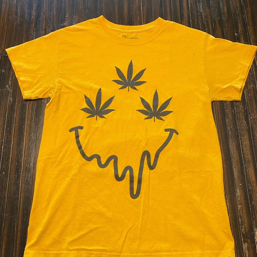 Spencer's Mustard Yellow with Weed Smiley T-Shirt